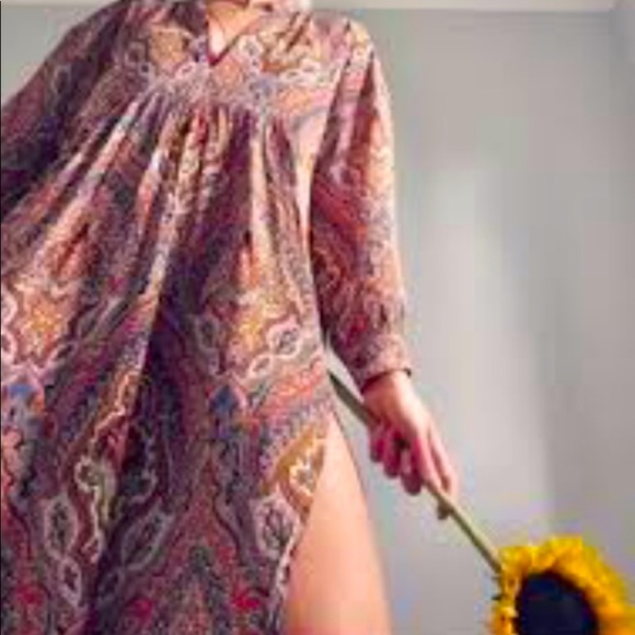 Zara Bohemian Print Side Slit V-Neck Maxi Dress Tunic - Picture 5 of 12